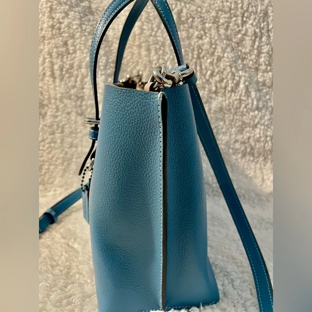 Coach Blue Pebbled Leather Tote Bag - Picture 5 of 17